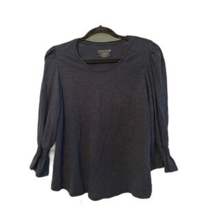 Chicos Navy Blue Smocked Puff Sleeve Top Cotton Modal Size 1 Medium M Knit